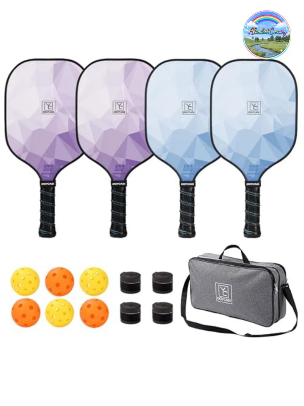 USAPA Approved Pickleball Paddle Set of 4 with Fiberglass, Balls, Grips & Bag